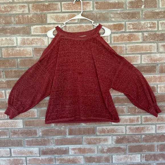 We The Free Chill Out Oversized Cold Shoulder Shirt Heathered Berry XS - Picture 2 of 8